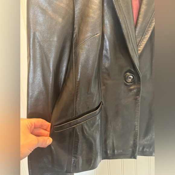 COLE HAAN | City Vintage Y2K Black 100% Lambskin Leather Blazer Jacket | Sz 6 - Picture 3 of 12